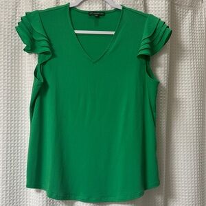 Emerald Ruffle Sleeve V-Neck Blouse